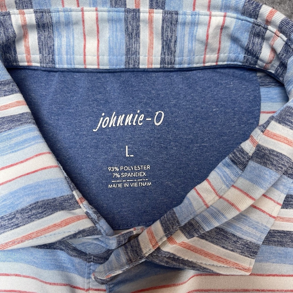 Johnnie O Polo Mens L Blue Multicolor Stripe Mira Vista Embroidered Performance - Picture 4 of 9